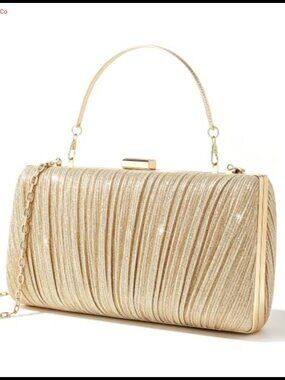 Rhinestone Pleated Clutch Evening Handbag Detachable Chain Prom Wedding